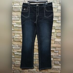 Cato Bootcut Jeans Size 16 Embroidered Back Flap Pockets Dark Wash Casual
